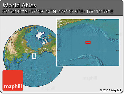 Satellite Location Map of the Area around 57° 46' 59" N, 177° 43' 29" E