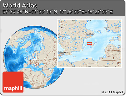Shaded Relief Location Map of the Area around 57° 46' 59" N, 17° 55' 29" E