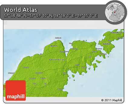 Physical 3D Map of the Area around 57° 46' 59" N, 18° 46' 29" E
