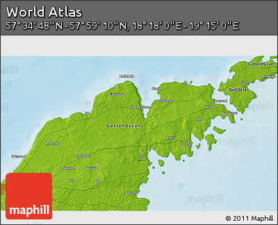 Physical 3D Map of the Area around 57° 46' 59" N, 18° 46' 29" E