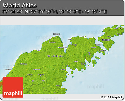 Physical 3D Map of the Area around 57° 46' 59" N, 18° 46' 29" E