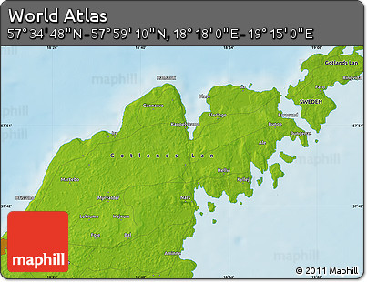 Physical Map of the Area around 57° 46' 59" N, 18° 46' 29" E