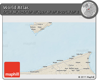 Shaded Relief 3D Map of the Area around 57° 46' 59" N, 22° 10' 29" E