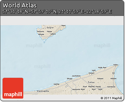 Shaded Relief 3D Map of the Area around 57° 46' 59" N, 22° 10' 29" E