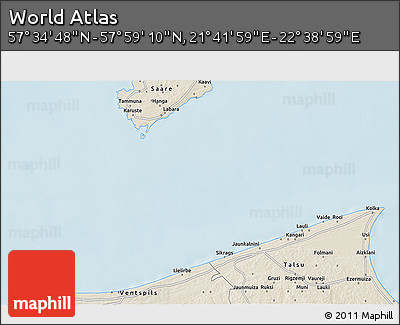 Shaded Relief 3D Map of the Area around 57° 46' 59" N, 22° 10' 29" E