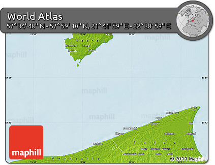 Physical Map of the Area around 57° 46' 59" N, 22° 10' 29" E