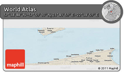 Shaded Relief Panoramic Map of the Area around 57° 46' 59" N, 22° 10' 29" E