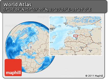 Shaded Relief Location Map of the Area around 57° 46' 59" N, 23° 52' 30" E