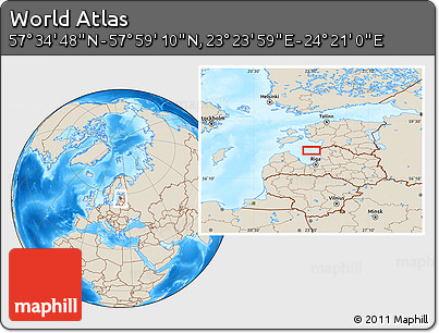 Shaded Relief Location Map of the Area around 57° 46' 59" N, 23° 52' 30" E