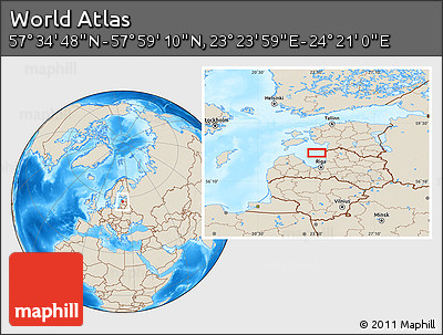 Shaded Relief Location Map of the Area around 57° 46' 59" N, 23° 52' 30" E