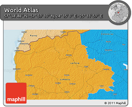 Political 3D Map of the Area around 57° 46' 59" N, 24° 43' 30" E