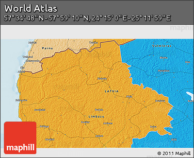 Political 3D Map of the Area around 57° 46' 59" N, 24° 43' 30" E