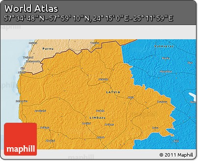 Political 3D Map of the Area around 57° 46' 59" N, 24° 43' 30" E