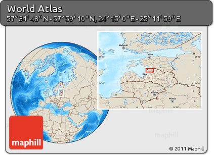 Shaded Relief Location Map of the Area around 57° 46' 59" N, 24° 43' 30" E