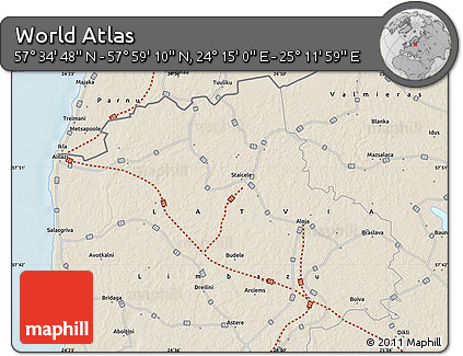 Shaded Relief Map of the Area around 57° 46' 59" N, 24° 43' 30" E