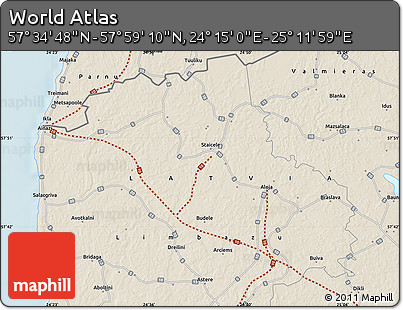 Shaded Relief Map of the Area around 57° 46' 59" N, 24° 43' 30" E