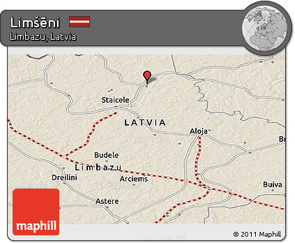 Shaded Relief Panoramic Map of Limšēni