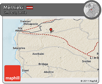 Shaded Relief Panoramic Map of Mērnieki