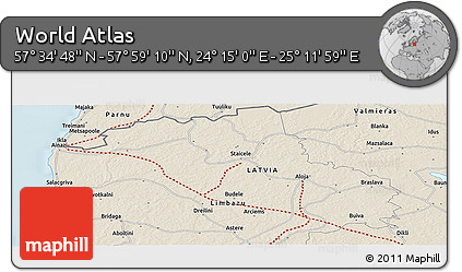 Shaded Relief Panoramic Map of the Area around 57° 46' 59" N, 24° 43' 30" E