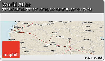 Shaded Relief Panoramic Map of the Area around 57° 46' 59" N, 24° 43' 30" E