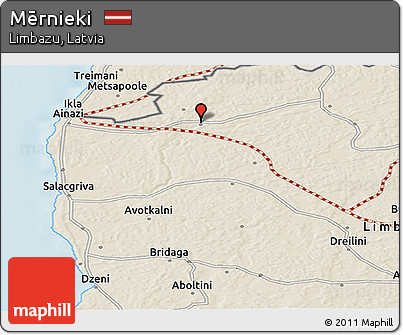 Shaded Relief Panoramic Map of Mērnieki