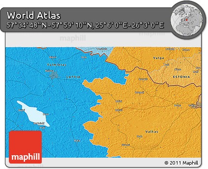 Political 3D Map of the Area around 57° 46' 59" N, 25° 34' 30" E