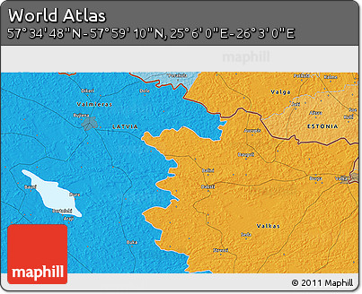 Political 3D Map of the Area around 57° 46' 59" N, 25° 34' 30" E