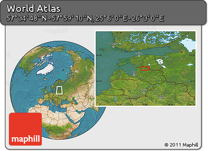 Satellite Location Map of the Area around 57° 46' 59" N, 25° 34' 30" E