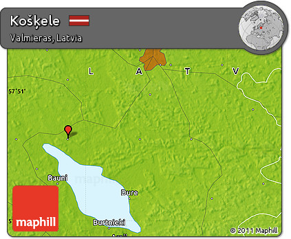 Physical Map of Košķele