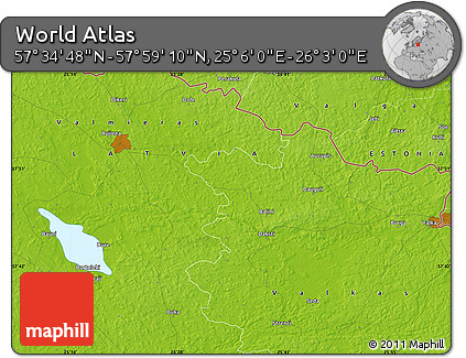 Physical Map of the Area around 57° 46' 59" N, 25° 34' 30" E