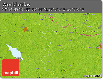 Physical Map of the Area around 57° 46' 59" N, 25° 34' 30" E