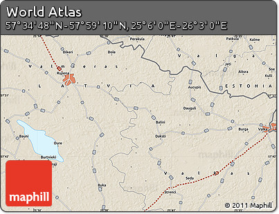 Shaded Relief Map of the Area around 57° 46' 59" N, 25° 34' 30" E