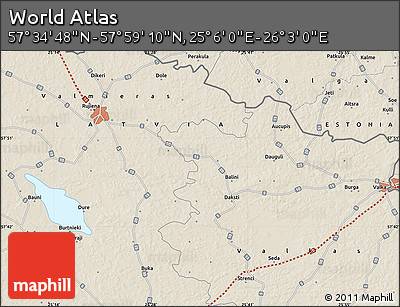 Shaded Relief Map of the Area around 57° 46' 59" N, 25° 34' 30" E