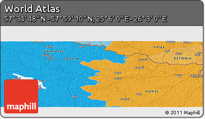 Political Panoramic Map of the Area around 57° 46' 59" N, 25° 34' 30" E