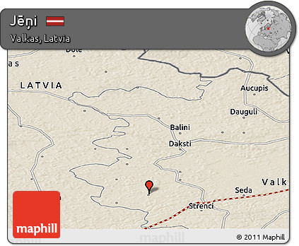 Shaded Relief Panoramic Map of Jēņi