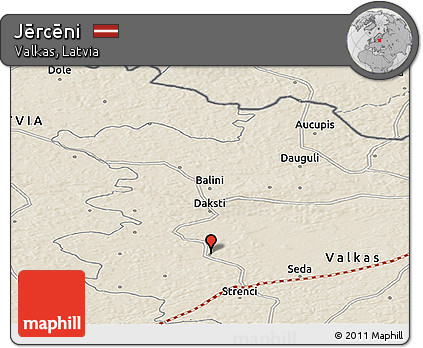 Shaded Relief Panoramic Map of Jērcēni