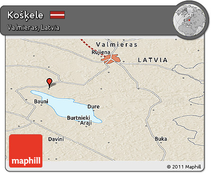 Shaded Relief Panoramic Map of Košķele