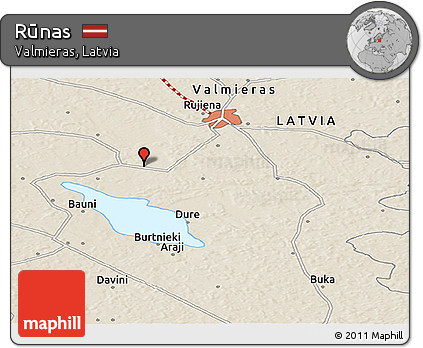 Shaded Relief Panoramic Map of Rūnas