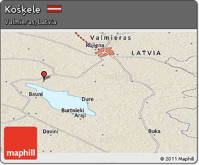 Shaded Relief Panoramic Map of Košķele