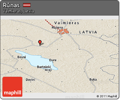 Shaded Relief Panoramic Map of Rūnas