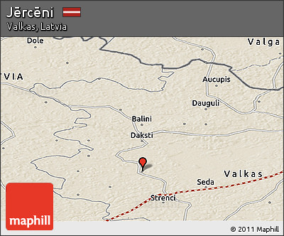 Shaded Relief Panoramic Map of Jērcēni