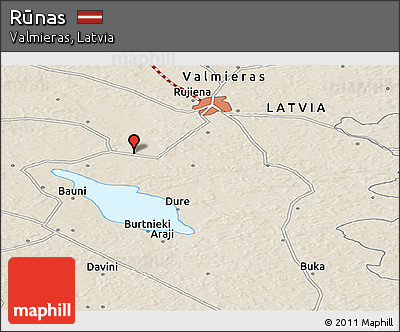 Shaded Relief Panoramic Map of Rūnas