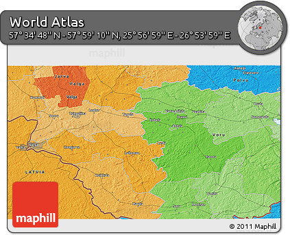 Political 3D Map of the Area around 57° 46' 59" N, 26° 25' 29" E