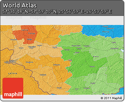 Political 3D Map of the Area around 57° 46' 59" N, 26° 25' 29" E