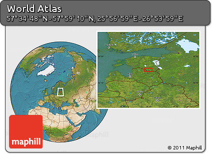 Satellite Location Map of the Area around 57° 46' 59" N, 26° 25' 29" E