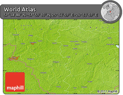Physical Map of the Area around 57° 46' 59" N, 26° 25' 29" E