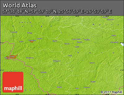 Physical Map of the Area around 57° 46' 59" N, 26° 25' 29" E