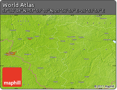 Physical Map of the Area around 57° 46' 59" N, 26° 25' 29" E