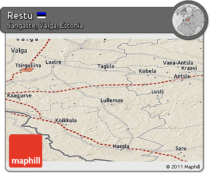 Shaded Relief Panoramic Map of Restu