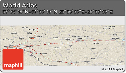 Shaded Relief Panoramic Map of the Area around 57° 46' 59" N, 26° 25' 29" E